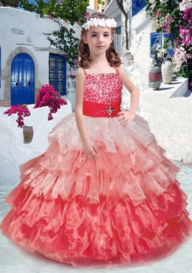 Beautiful Spaghetti Straps Little Girl Pageant Dresses with Beading and Ruffled Layers