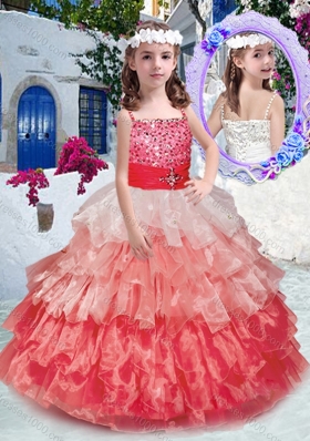 Beautiful Spaghetti Straps Little Girl Pageant Dresses with Beading and Ruffled Layers