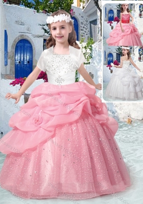 Best Spaghetti Straps Little Girl Pageant Dresses with Beading and Bubles