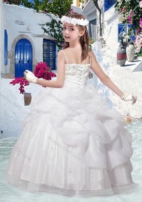 Best Spaghetti Straps Little Girl Pageant Dresses with Beading and Bubles