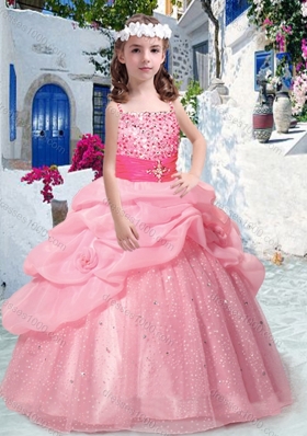 Best Spaghetti Straps Little Girl Pageant Dresses with Beading and Bubles