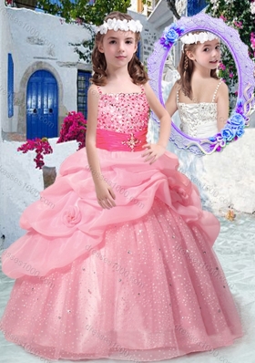 Best Spaghetti Straps Little Girl Pageant Dresses with Beading and Bubles