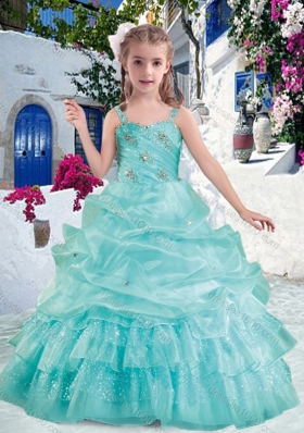 Elegant Straps Ball Gown Little Girl Pageant Dresses with Beading and Bubles