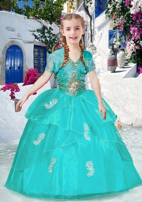 Fashionable Halter Top Turquoise Little Girl Pageant Dresses with Appliques