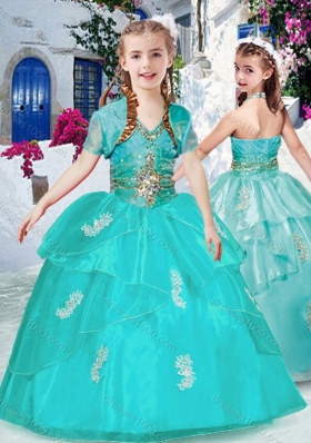 Fashionable Halter Top Turquoise Little Girl Pageant Dresses with Appliques