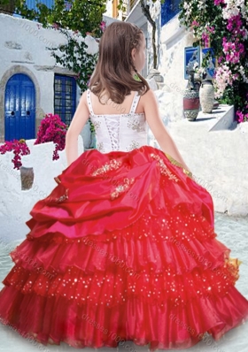 Gorgeous Straps Little Girl Pageant Dresses with Ruffled Layers and Beading