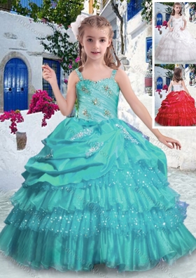 Gorgeous Straps Little Girl Pageant Dresses with Ruffled Layers and Beading