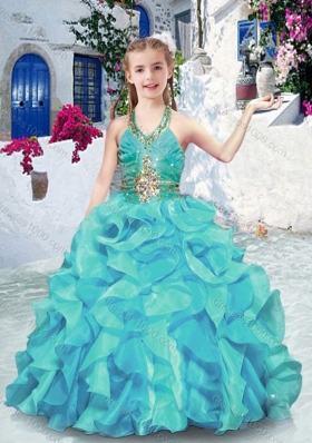 Latest Halter Top Little Girl Pageant Dresses with Ruffles and Beading