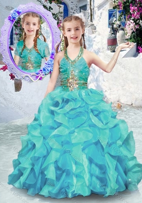 Latest Halter Top Little Girl Pageant Dresses with Ruffles and Beading