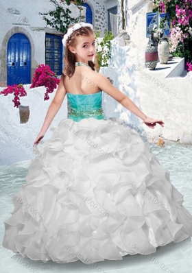 Latest Halter Top Little Girl Pageant Dresses with Ruffles and Beading