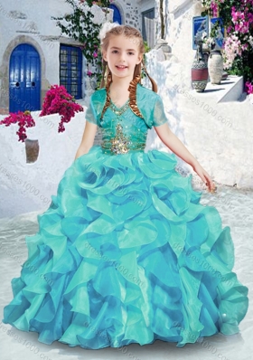 Latest Halter Top Little Girl Pageant Dresses with Ruffles and Beading