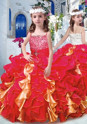 Luxurious Spaghetti Straps Little Girl Pageant Dresses with Beading and Ruffles