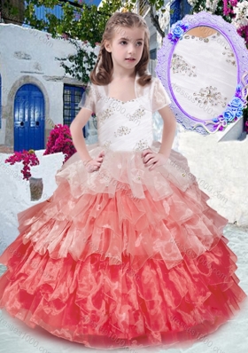 Luxurious Straps Ball Gown Little Girl Pageant Dresses with Ruffled Layers