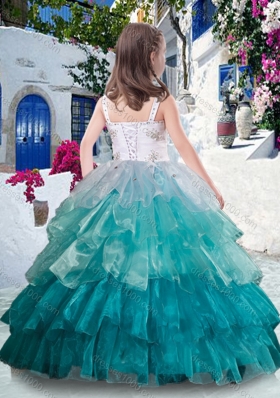 Luxurious Straps Ball Gown Little Girl Pageant Dresses with Ruffled Layers