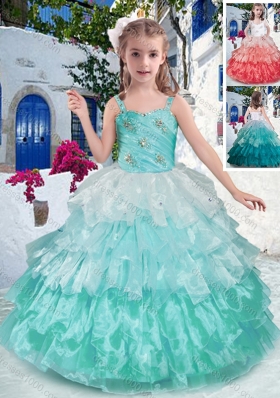 Luxurious Straps Ball Gown Little Girl Pageant Dresses with Ruffled Layers