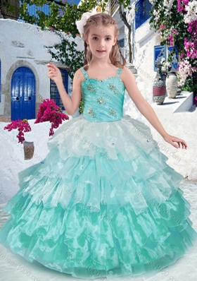 Luxurious Straps Ball Gown Little Girl Pageant Dresses with Ruffled Layers