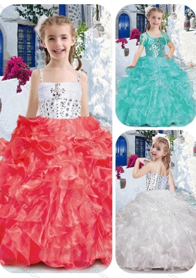 Perfect Spaghetti Straps Little Girl Pageant Dresses with Beading and Ruffles