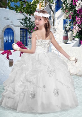 Beautiful Spaghetti Straps Little Girl Pageant Dresses with Appliques and Bubles