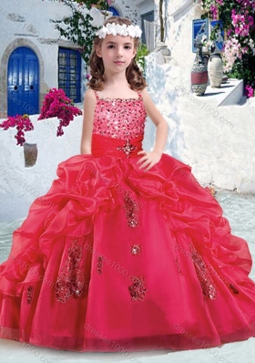 Beautiful Spaghetti Straps Little Girl Pageant Dresses with Appliques and Bubles