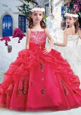 Beautiful Spaghetti Straps Little Girl Pageant Dresses with Appliques and Bubles