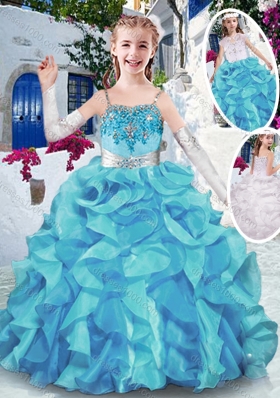 Best Spaghetti Straps Little Girl Pageant Dresses with Appliques and Ruffles