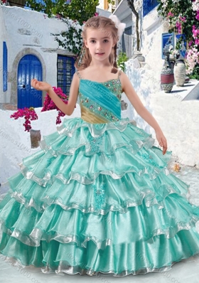 Elegant Spaghetti Straps Little Girl Pageant Dresses with Ruffled Layers and Beading