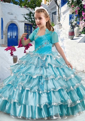 Elegant Spaghetti Straps Little Girl Pageant Dresses with Ruffled Layers and Beading