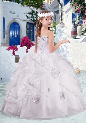 Latest Spaghetti Straps Little Girl Pageant Dresses with Appliques and Bubles