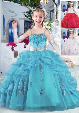 Latest Spaghetti Straps Little Girl Pageant Dresses with Appliques and Bubles