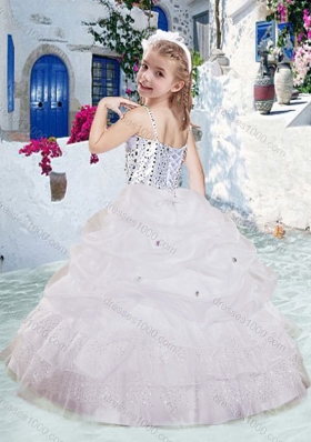 Romantic Spaghetti Straps Little Girl Pageant Dresses with Beading and Bubles