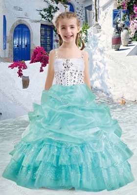 Romantic Spaghetti Straps Little Girl Pageant Dresses with Beading and Bubles