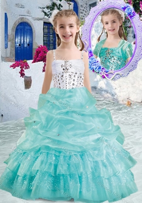 Romantic Spaghetti Straps Little Girl Pageant Dresses with Beading and Bubles