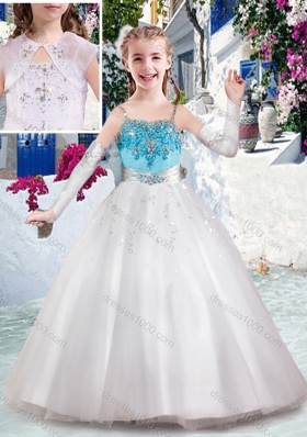 New Arrival Spaghetti Straps Flower Girl Dresses with Appliques and Bubles