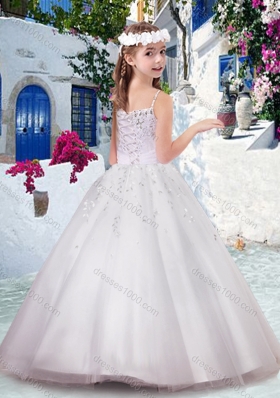 New Arrival Spaghetti Straps Flower Girl Dresses with Appliques and Bubles