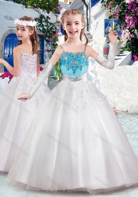 New Arrival Spaghetti Straps Flower Girl Dresses with Appliques and Bubles