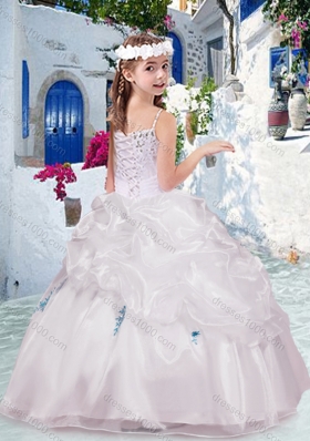 New Arrival Spaghetti Straps Flower Girl Dresses with Appliques and Bubles