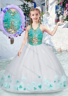 New Arrival Halter Top Little Girl Pageant Dresses with Appliques and Beading