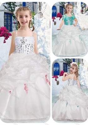 New Arrival Spaghetti Straps Flower Girl Dresses with Beading and Bubles