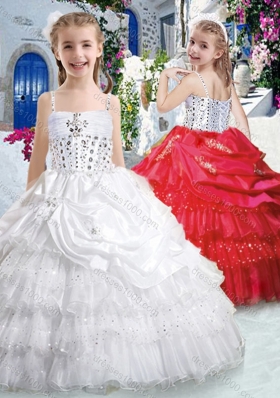 New Arrival Spaghetti Straps Little Girl Pageant Dresses with Ruffled Layers