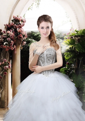 2016 Beautiful Ball Gown Chapel Train Wedding Dresses with Beading and Ruffles