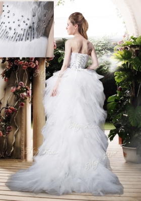 2016 Beautiful High Low Sweetheart Wedding Dresses with Beading and Ruffles