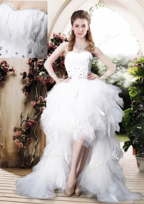 2016 Beautiful High Low Sweetheart Wedding Dresses with Beading and Ruffles