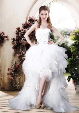 2016 Beautiful High Low Sweetheart Wedding Dresses with Beading and Ruffles