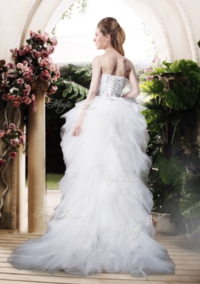 2016 Beautiful High Low Sweetheart Wedding Dresses with Beading and Ruffles