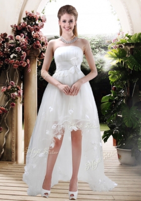 2016 Beautiful Strapless High Low Wedding Dresses with Appliques and Belt