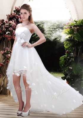 2016 Beautiful Strapless High Low Wedding Dresses with Appliques and Belt