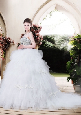 2016 Best Selling Strapless Wedding Dresses with Beading and Ruffles