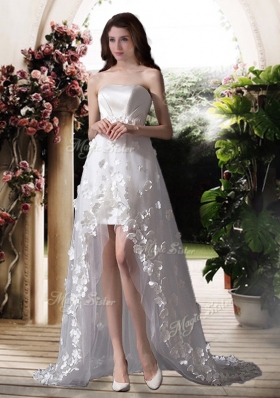 2016 Empire Strapless High Low Wedding Dresses with Appliques