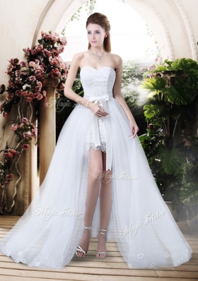 2016 High Low Detachable Wedding Dresses with Appliques and Lace