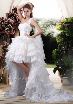 2016  Inexpensive One Shoulder High Low Wedding Dresses with Ruffled Layers